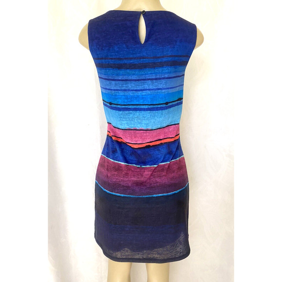 Desigual ADANA Blue Sleeveless Dress Striped Round Neck Pink Keyhole Shi… - Picture 4 of 6